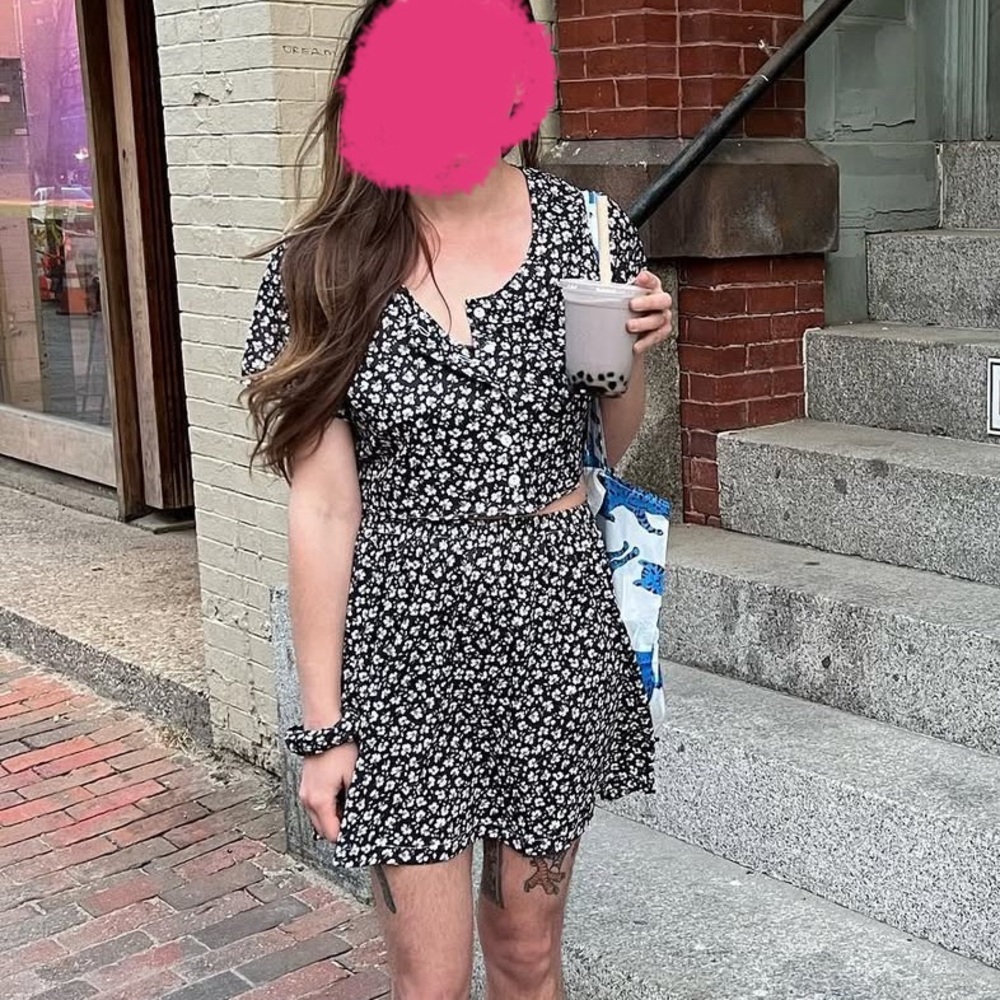 Upcycled Black and White Floral Two Piece Set